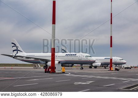 Plane Of The German Company Lufthansa Parked In Thessaloniki International Airport