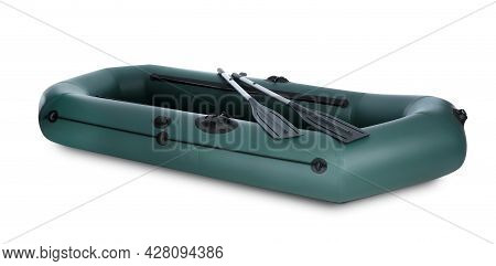 Inflatable Rubber Fishing Boat With Aluminium Oars Isolated On White