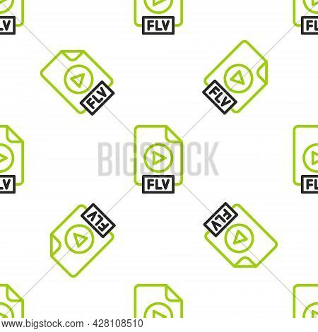 Line Flv File Document Video File Format. Download Flv Button Icon Isolated Seamless Pattern On Whit