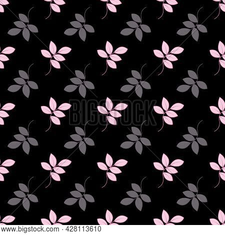 Black And Pink Leaves Nature Themed Repeat Pattern