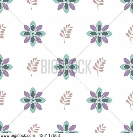 White And Pastel Floral Themed Repeating Pattern