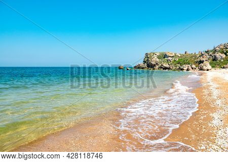 Crimea Peninsula. Koktebel. Cape Hameleon. Coastline Of The Black Sea Summer