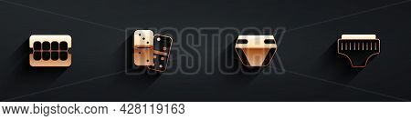 Set False Jaw, Domino, Adult Diaper And Icon With Long Shadow. Vector
