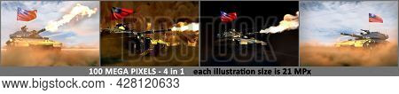 4 High Detail Illustrations Of Heavy Tank With Fictive Design And With Taiwan Province Of China Flag