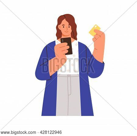 Person Paying For Smth. Using Bank Card And Mobile Phone. Online Cashless Payment Concept. Woman Sho