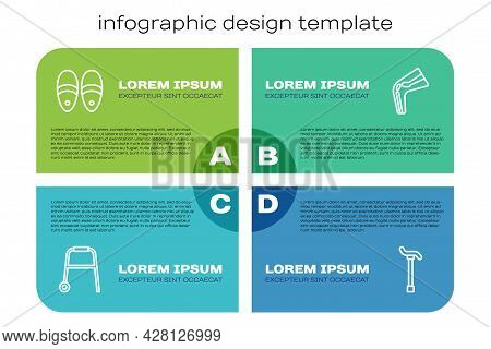 Set Line Walker, Slippers, Walking Stick Cane And Bone Pain. Business Infographic Template. Vector
