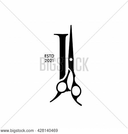 Luxury And Elegant Illustration Logo Design Initial J Scissors For Barbershop And Salon. Logo Can Wo