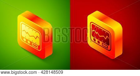 Isometric Electrical Measuring Instrument Icon Isolated On Green And Red Background. Analog Devices.