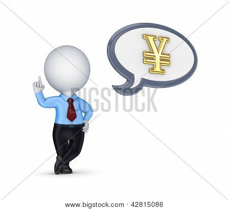 3d 小的人和日元符号。