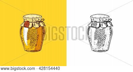 Bee And Honey. Mead And Floral And Beekeeping. Vector Engraved Hand Drawn Vintage Old Sketch For T-s