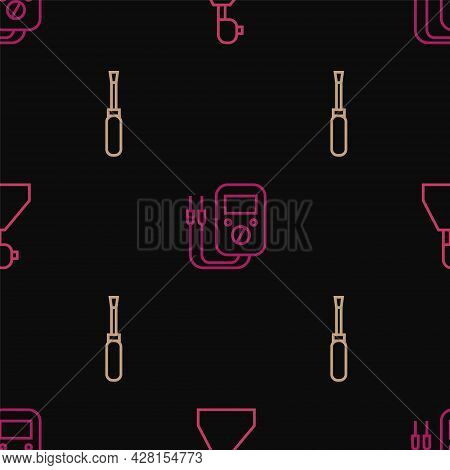 Set Line Gear Shifter, Screwdriver And Multimeter On Seamless Pattern. Vector