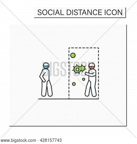 Keep Social Distance Color Icon. Person Keeping Away From Covid Infected Man Entering Public Area Li