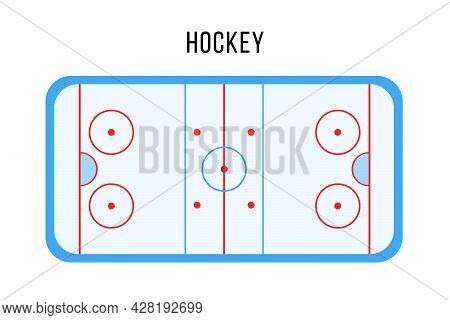 Sport Ice Hokey Rink, Court Top View. Marking Of Arena Or Field For Hockey Match. Flat Vector Illust