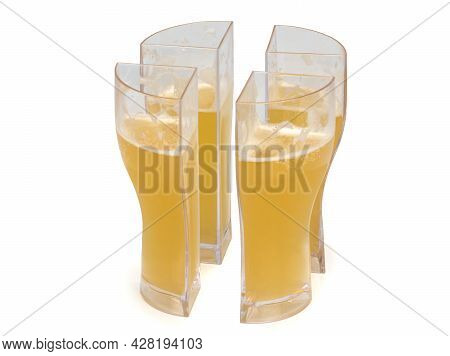 Light Beer In Glass. Glass, Divided Into Four Parts