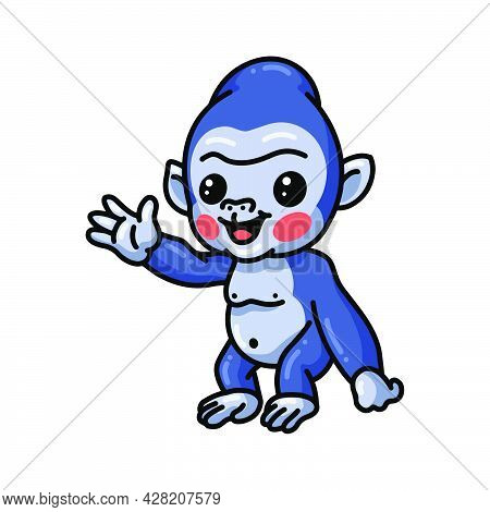 Vector Illustration Of Cute Baby Gorilla Cartoon Waving Hand