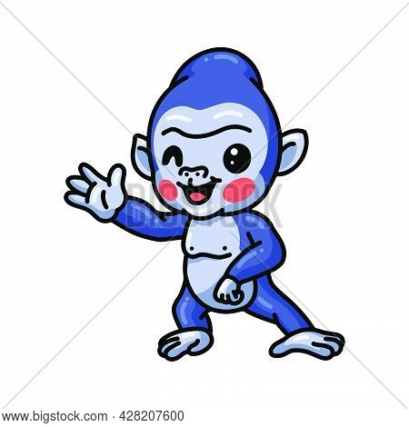 Vector Illustration Of Cute Baby Gorilla Cartoon Waving Hand