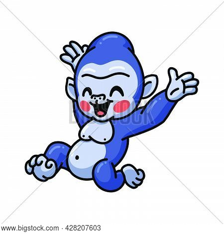 Vector Illustration Of Cute Baby Gorilla Cartoon Jumping