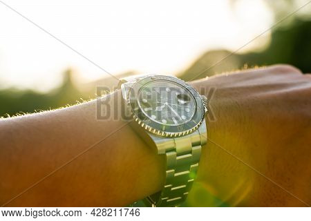 Bangkok, Thailand - July 14, 2019: Rolex Submariner Watch Is Equipped With A Ceramic Bezel With Func