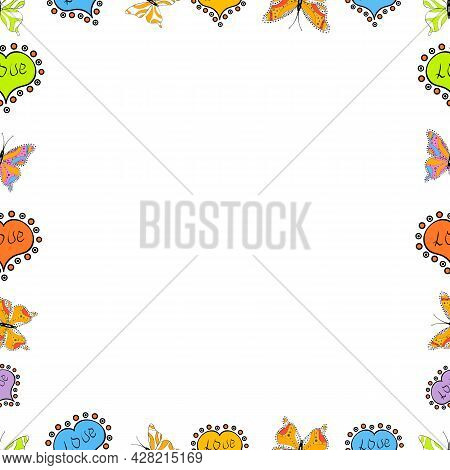 Illustration In Yellow, Black And White Colors. Seamless Pattern. Vector Illustration. Doodle Frame.