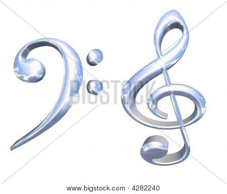 Tonalidad Musical plata o cromo 3D símbolos concepto aislado