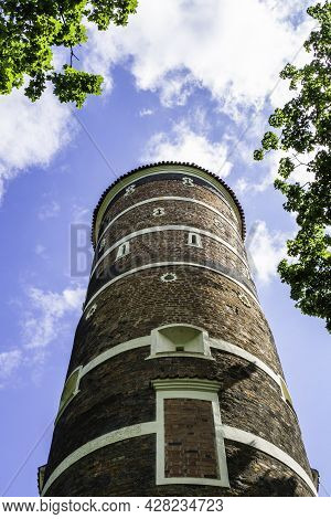 Medieval Tower With Clouds And Blue Sky In Panemune, Lithuania