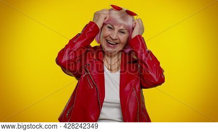 Happy Joyful Senior Old Granny Woman Laughing Out Loud After Hearing Ridiculous Anecdote, Funny Joke
