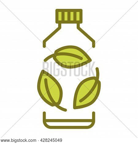 Biodegradable Plastic, Sign. Bio Plastic Bottle With Green Leaves. Turns To Plant Concept. Eco Frien