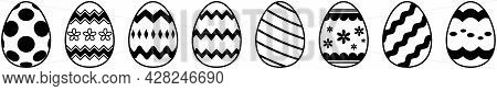 Easter Egg Vector Set On White Isolated Background.
Eight Simple Happy Easter Eggs In Black And Whit