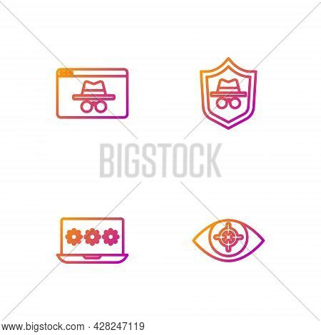 Set Line Eye Scan, Laptop With Password, Browser Incognito Window And Incognito Mode. Gradient Color