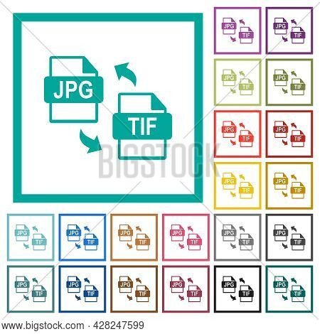 Jpg Tif File Conversion Flat Color Icons With Quadrant Frames On White Background