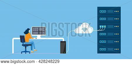 Business Technology Cloud Computing Service Concept And Datacenter Storage Server Connect On Cloud W