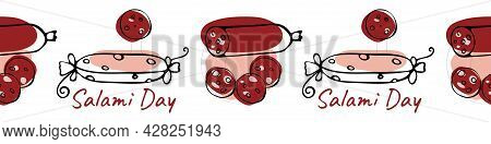 Sausage Pattern. Salami Day. Manual Drawing Of A Flat Vector Illustration. For Labels, Stickers, Web