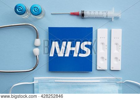 London, Uk - July 2021: Nhs National Health Service Covid Vaccine Background