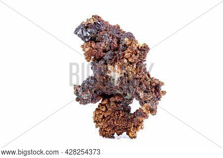 Macro Mineral Stone Copper With Cuprite On A White Background Close-up