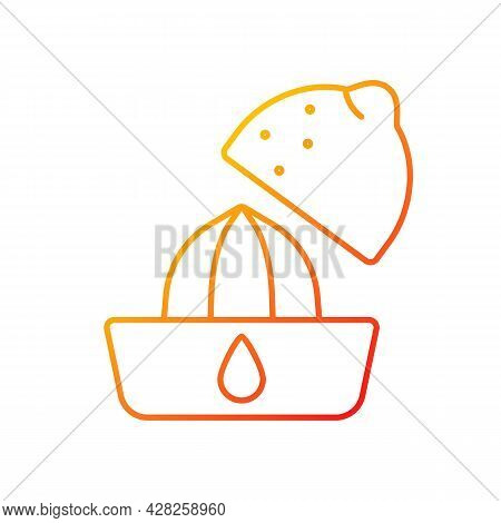 Squeeze Lemon Gradient Linear Vector Icon. Making Fresh Juice For Diet Drink. Food Preparation Proce