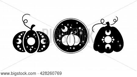 Halloween Celestial Pumpkin Isolated Clipart Set, Fall Magic Pumpkin Silhouette, Thanksgiving Decor,