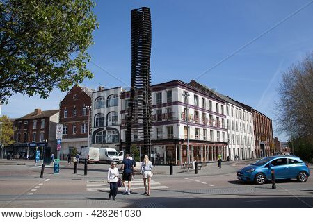 Views Along Southgate Street In Gloucester In The Uk Including A Modern Art Statue, Taken On The 24t