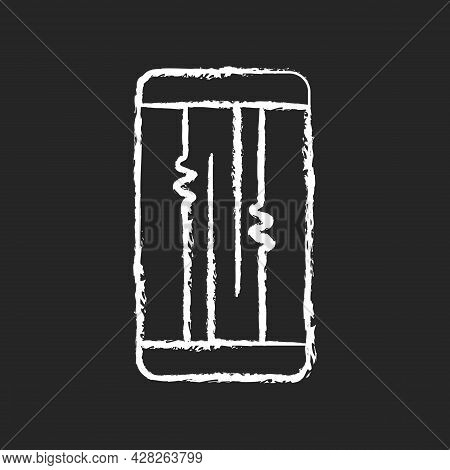 Display Or Lcd Issues Chalk White Icon On Dark Background. Cracked Screen Problem. Touchscreen Is Fl