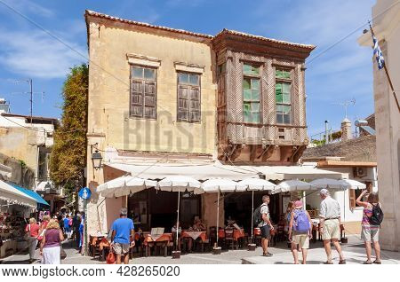 Rethymnon, Greece - September 2018: Old Houses In Center Of Rethymnon, Crete Island