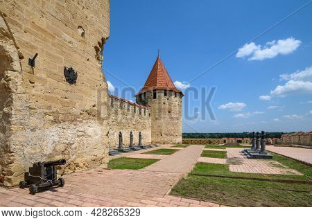 Entrance to medieval Turkish and Russian Bender fortress on Dniester river in Tighina or Bendery, Transnistria, Moldova