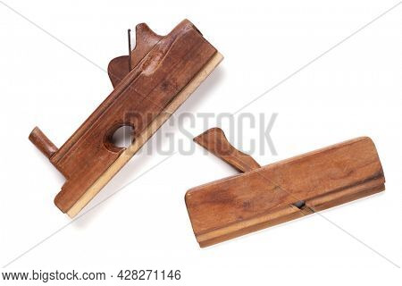 Wooden plane tool or jointer for carpenter or joiner isolated on white background. Woodworking tools for Jointer