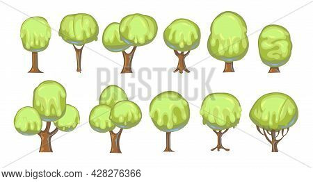 Set Of Fabulous Sweet Trees. For Landscapes With Green Caramel, Ice Cream Or Jelly. Perspiration. Ch