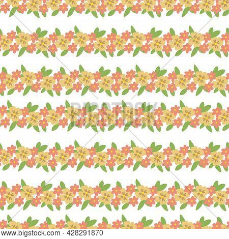 Cute Vector Seamless Pattern With Cartoon Flowers. It Can Be Used As Wallpaper, Poster, Print For Cl