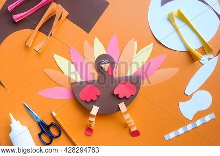 Paper Craft For Kids. Diy Turkey Made For Thanksgiving Day. Create Art For Children