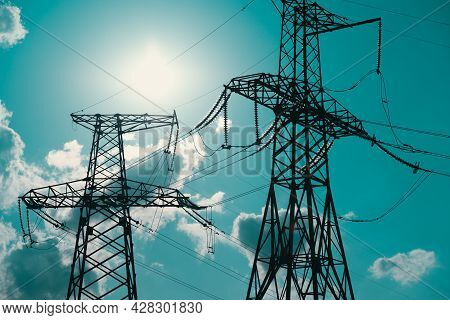 Electric Support Of High Voltage Power Cables. Metal Support With High Voltage Insulators Against Su