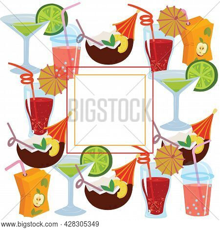 Summer Cold Drinks. Banner. Vector Stock Illustration Isolated On White Background.