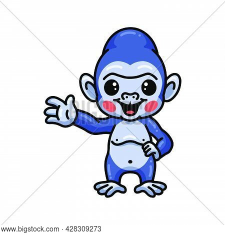 Vector Illustration Of Cute Baby Gorilla Cartoon Waving Hand