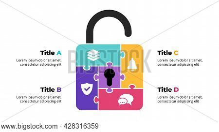 Creative Vector Protection Puzzle Infographic. Abstract Shield Diagram. 4 Steps, Options, Parts. Int