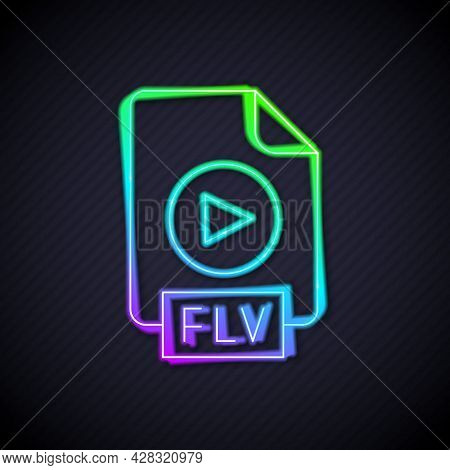 Glowing Neon Line Flv File Document Video File Format. Download Flv Button Icon Isolated On Black Ba