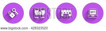 Set Lock With Key, Friends Drinking Alcohol, Selfie On Mobile And Bff Or Best Friends Forever Icon W